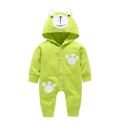 

Cartoon Bear Baby Rompers Toddler Long Sleeve Front Button Hooded Jumpsuit
