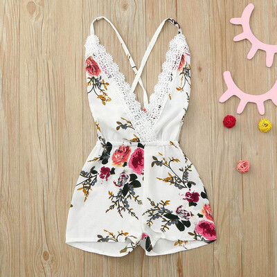 

Infant Toddler Baby Girls Floral Print Lace Strap Romper Jumpsuit Outfits