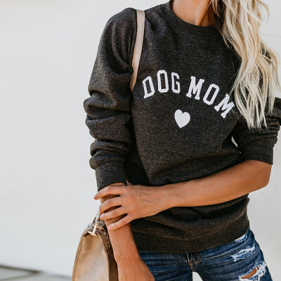 

Dog Mom Womens Plus Velvet Fashion Long Sleeve Casual Sweatshirt Printing Heart-shaped Print Kawaii Sweatshirt Clothing