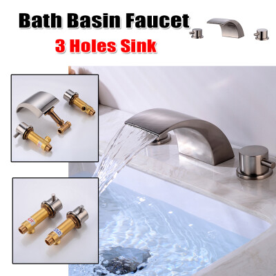 

Hot Cold Widespread Bathroom Basin Sink Faucet 3 Hole Tub Sink Mixer Tap