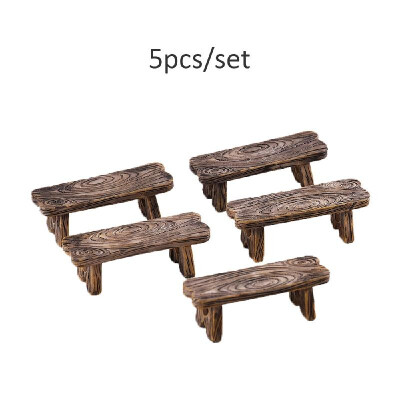 

5 pairsset Mini Cute Wood Chair Table Fairy Garden Resin DIY Craft Ornaments Miniature Landscape Model Home Decoration Photograph