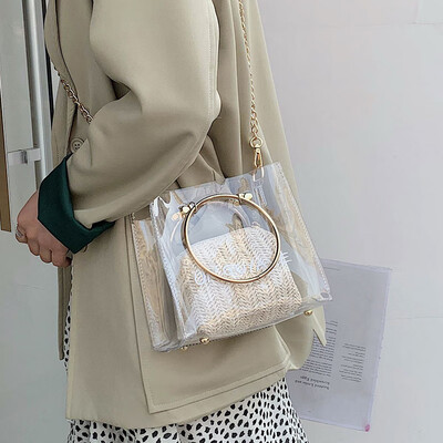 

French niche bag Ocean ring handbag straw transparent bag handbag 2019 wild Messenger bag