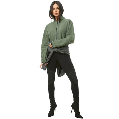 

New Women Loose Warm Hoodies Fleeces Solid Color Zipper High Collar Long Sleeve Sweatshirt