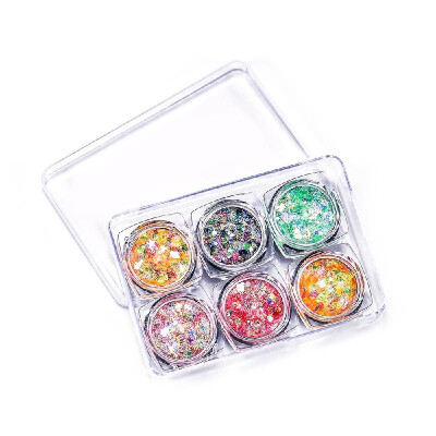 

6 ColorsSet Eyes Glitter Sequins Iridescent Flakes Shiny Gel Cosmetic Chunky Glitter for Eye Shadow Body Nail Lips Face Hair Glit