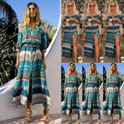 

Women Maxi Boho Floral Summer Beach Long Dress Skirt Evening Cocktail Party Ball