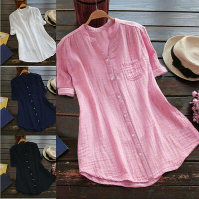 

Women Ladies Short Sleeve T Shirt Cotton Linen Summer Casual Loose Tunic Tee Top