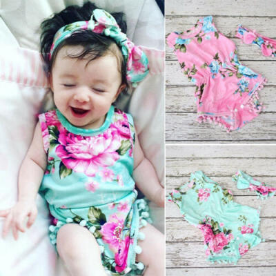 

Toddler Newborn Baby Girl Romper Jumpsuit Bodysuit Clothes Headband Outfit Sets