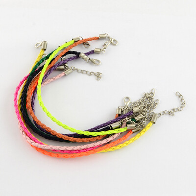 

Trendy Braided Imitation Leather Bracelet Making with Iron Lobster Claw Clasps&End Chains Mixed Color 200x3mm