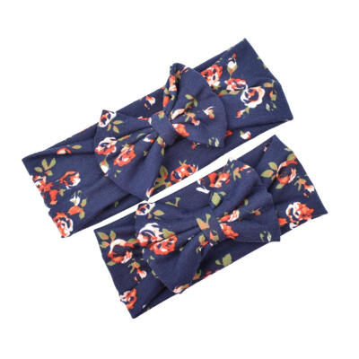 

2pcsset Mother Kids Hairband Bowknot Flower Print Elastic Casual Hairband