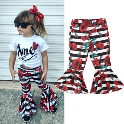 

Toddler Kids Baby Girls Stripe Flower Bell-Bottoms Pants Leggings Trousers 1-6T