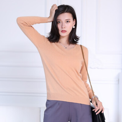 

QIANMUCHUN female V-neck cashmere bottoming shirt soft&comfortable 5778