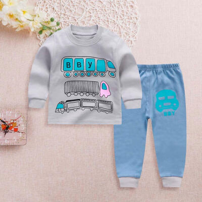 

Cotton Soft Cartoon Car Clothes Set 2pcs Warm Boys T-shirt Pants Sleepwear