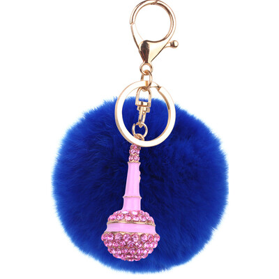 

Plush Rex Rabbit Hair Ball Alloy Keychain Bag Car Mobile Phone Accessories