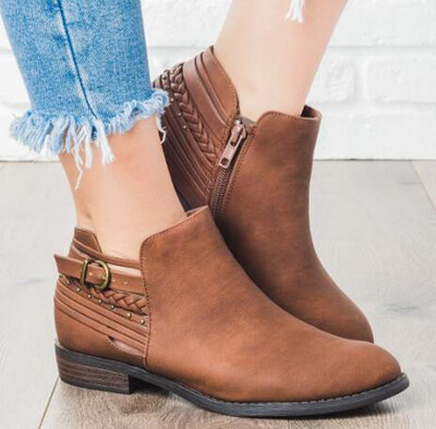 

Rose Fashion Retro Womens Comfortable Low-Heele Zipper Non-Slip Roman Shoe Short Boot