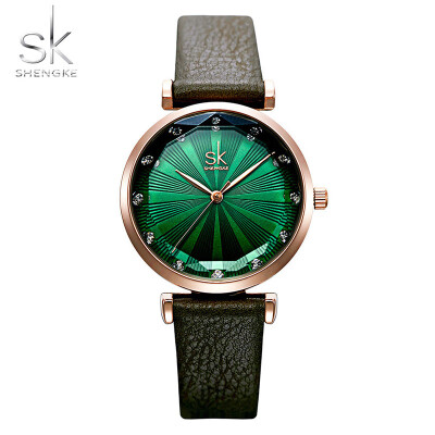 

SHENGKE SK Luxury Brand Leather Ladies Wrist Watches Women Prism Quartz Watch For Female Clock reloj mujer 2019 relogio feminino