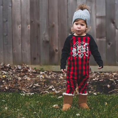 

Toddler Baby Boys Girls Plaid Splice Clothes Letter Romper Jumpsuit Outfits