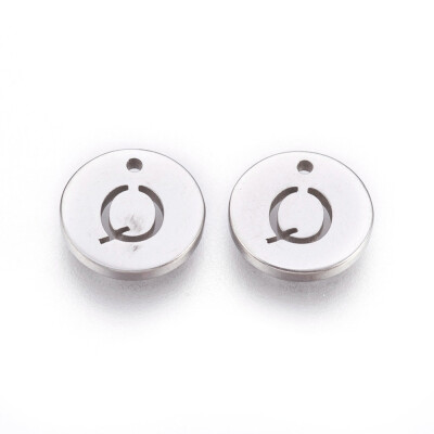 

304 Stainless Steel Charms Flat Round with Letter Stainless Steel Color LetterQ 10x1mm Hole 1mm