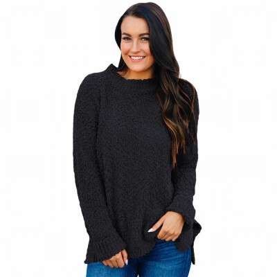 

Solid color sweater bottoming shirt womens round neck long sleeve slimming shirt