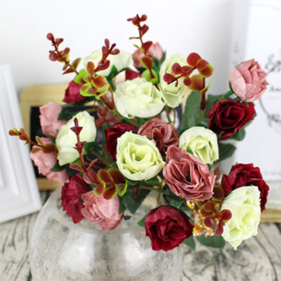 

FUNNYBUNNY Artificial Flowers Fake Silk Vintage Rose Flowers Bouquet 5pcs Kitchen Garden Wedding Floral Decor