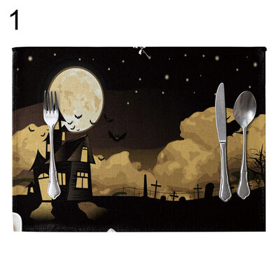 

Halloween Kitchen Decor Witch Pumpkin Placemat Dining Table Pad Insulation Mat