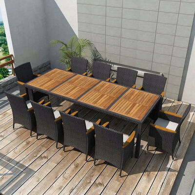 

11 Piece Outdoor Dining Set with Cushions Poly Rattan Black