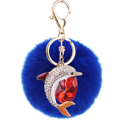 

Rex rabbit hair ball pendant alloy diamond dolphin lady bag car keychain creative