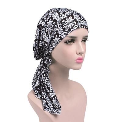 

Women Printed Cancer Chemo Cotton Turban Headwear Casual Adjusted Ruffles Bandanas Muslim Headscarf Multicolor