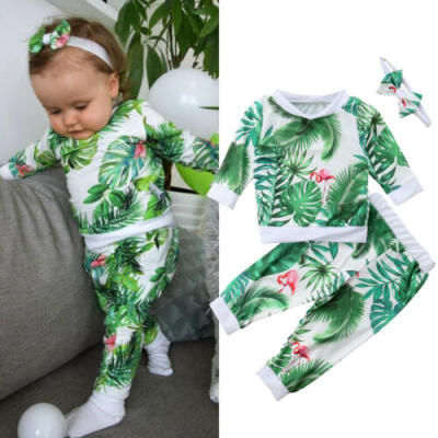 

3Pcs Newborn Baby Girl Flower Flamingo Tops Pants Leggings Outfits Clothes 0-24M