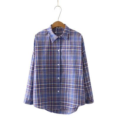 

Korean Fashion Plaid Printed Blouses Shirt Women Long Sleeve Lapel Shirt Office Lady Tops Female Loose Casual Blusas 2019