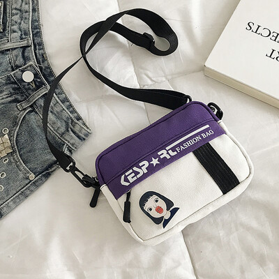 

Fashion personality letter Messenger bag 2019 new casual wild color collision shoulder bag female cartoon cute canvas bag