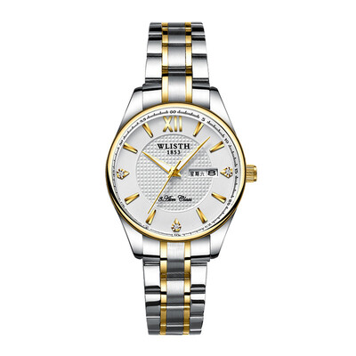 

Gold&silver two-tone steel belt mens business men&women luminous waterproof quartz couple watch custom