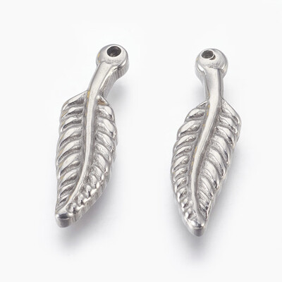 

304 Stainless Steel Pendants Leaf Stainless Steel Color 25x7x35mm Hole 12mm