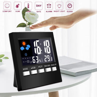 

Creative Digital Show Thermometer Humidity Clock Colorful LCD Alarm Calendar Weather