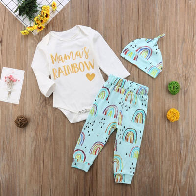 

3Pcs Infant Kids Baby Girls Boys Long Sleeve Romper Pants Hats Outfit Clothes