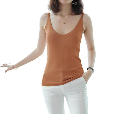 

Solid Color Knit Tank Tops Women Summer V-neck Sleeveless Vest Camisole