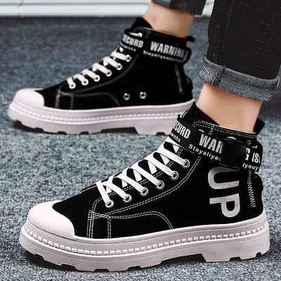 

2019 new autumn high shoes mens canvas shoes Korean version of the trend of sports&leisure shoes wild Gaobang mens shoes