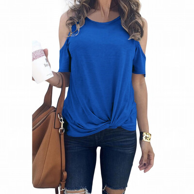 

Loose T-Shirt womens Round Neck Short Sleeve Solid Color Hem Knitting Design Top