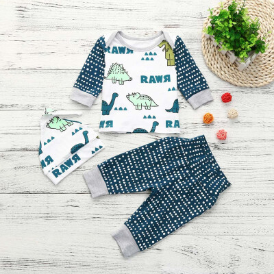 

Toddler Infant Baby Boys Animal Print T-Shirt Tops Pants Cap Outfit Clothes Set