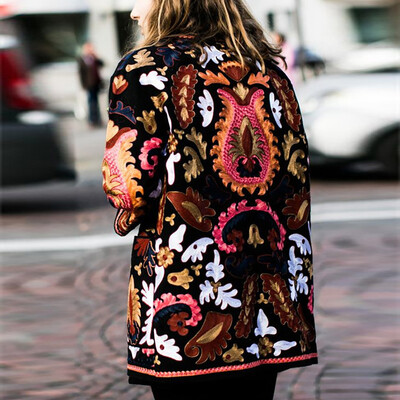 

Roseonmyhand Women Open Front Printed Cardigan Suit Long Sleeve Streetwear Blouse Coat