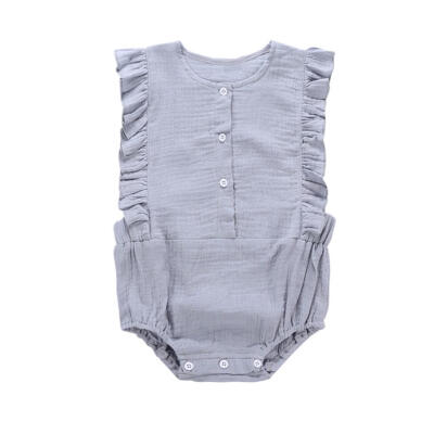 

Infant Solid Color Short Flying Sleeve Rompers Baby Girls O-neck Jumpsuit