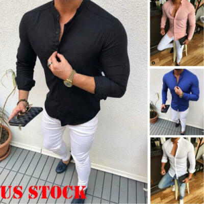 

Muscle Slim Fit Mens V Neck Long Sleeve Tees T-shirt Casual Shirts Tops Blouse