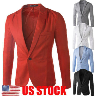 

US HOT Mens Men Casual Slim Fit Formal One Button Suit Blazer Coat Jacket Tops