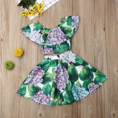 

Summer Toddler Baby Girl Floral Ruffle Tops Long Skirts Dress Outfits 2Pcs