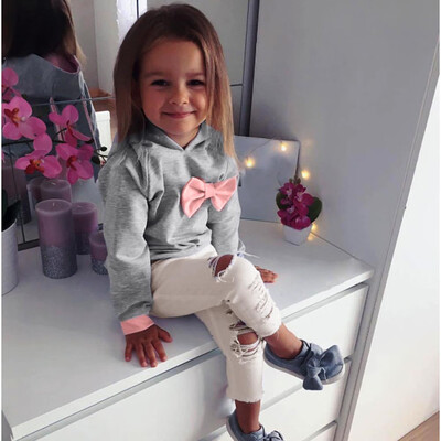

Baby Girls Kids Long Sleeve Hoodie Tie Bow TopsPants Outfits Clothes Sets