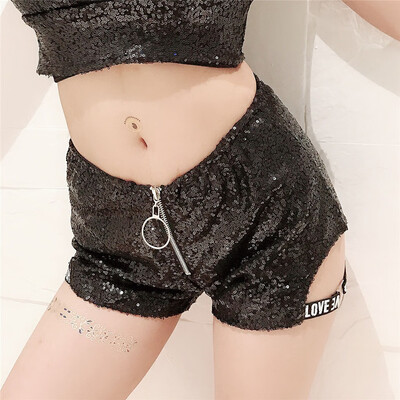 

Tailored Women Sexy Zipper High Waist Sequins Shorts Hole Bandage Mini Hot Pants