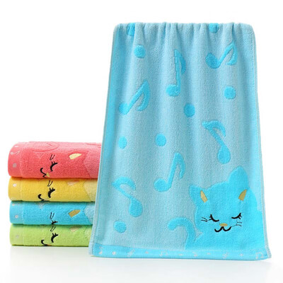 

Bamboo Fiber Childrens Jacquard Embroidered Musical Notes Cat Soft Absorbent Towel Bathroom Products
