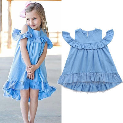 

New Toddler Kids Baby Girls Off Shoulder Dress Irregular Hem Ruffles Sleeve Party Pageant Cotton Sundress