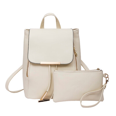 

Tailored 2Pcs Fashion Women Girls Leather Backpack Travel School Handbag Clutch Bag BG