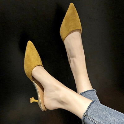 

Fine heel slippers women wear 2019 new fashion pointed slippers Rome Muller shoes