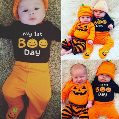 

Newborn Halloween Baby Boy Clothes Jumpsuit Romper Bodysuit Pants Hat Outfit Set